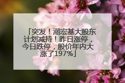突发！潮宏基大股东计划减持！昨日涨停，今日跌停，股价年内大涨了197%