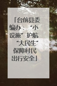台前县委编办：“小设施”护航“大民生” 保障村民出行安全